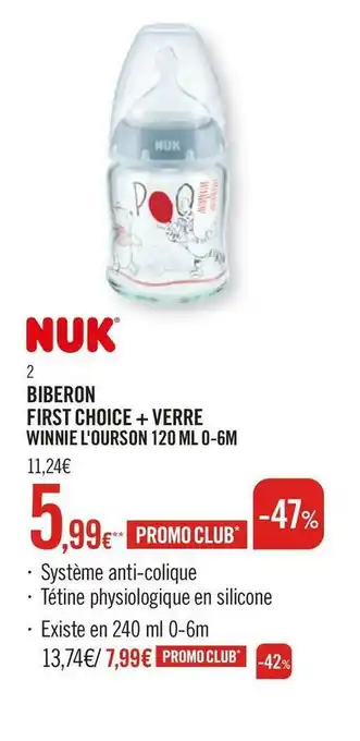 Nuk biberon first choice + verre winnie l'ourson 120 ml 0-6m