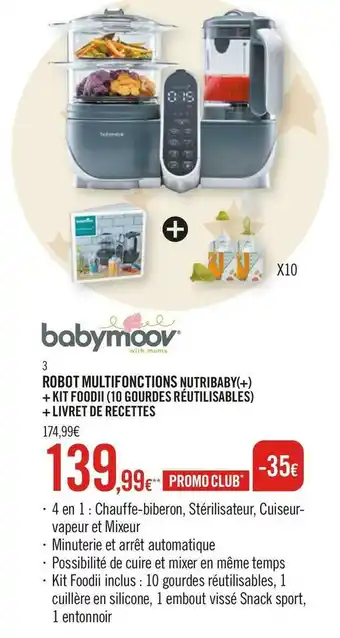 Babymoov robot multifonctions nutribaby(+) + kit foodii (10 gourdes réutilisables) + livret de recettes