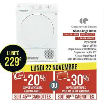 Géant Casino Continental edison sèche-linge blanc offre