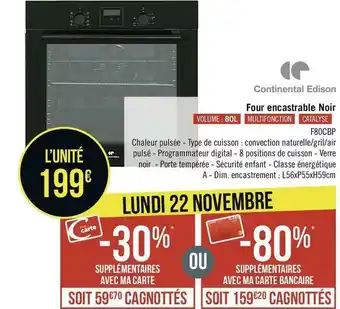 Géant Casino Continental edison four encastrable noir offre