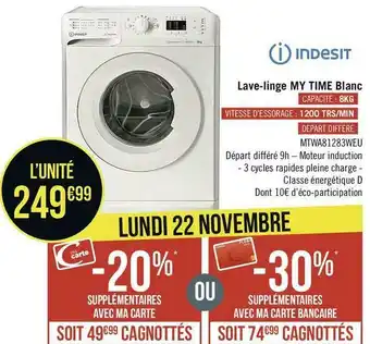 Géant Casino Indesit lave-linge my time blanc offre