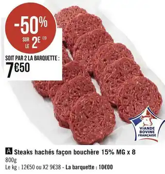 Géant Casino Steaks hachés façon bouchère 15% mg x 8 offre