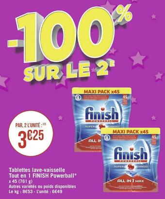 Géant Casino Finish tablettes lave-vaisselle tout en 1 powerball offre