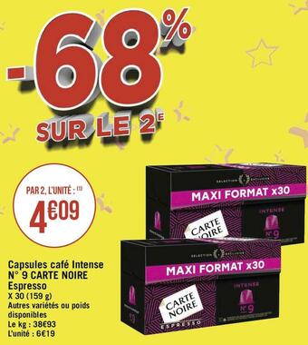 Géant Casino Carte noire capsules café intense n° 9 espresso offre