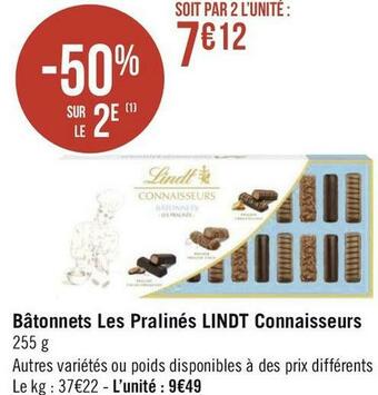 Géant Casino Lindt bâtonnets les pralinés connaisseurs offre