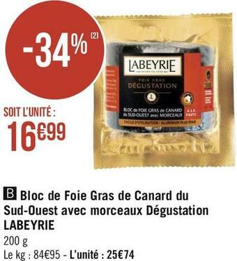 Géant Casino Labeyrie bloc de foie gras de canard du sud-ouest avec morceaux dégustation offre
