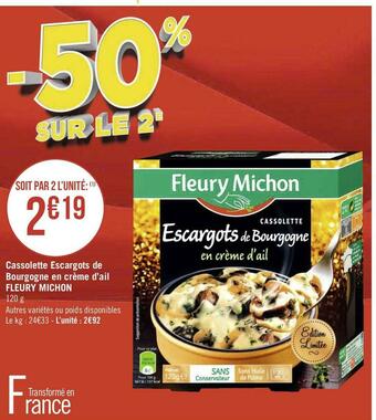 Géant Casino Fleury michon cassolette escargots de bourgogne en crème d’ail offre