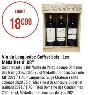 Géant Casino Vin du languedoc coffret bois “les médailles d’or” offre