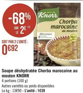 Géant Casino Knorr soupe déshydratée chorba marocaine au mouton offre