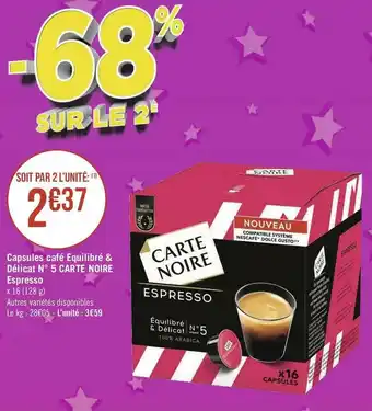 Géant Casino Carte noire capsules café equilibré & délicat n° 5 espresso offre