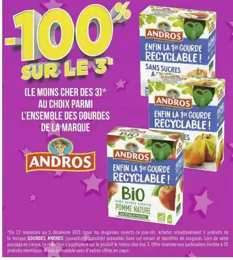 Géant Casino Andros bon plan sur l’ensemble des gourdes de la marque andros offre