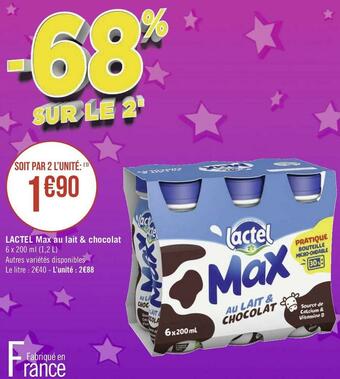 Géant Casino Lactel lactel max au lait & chocolat offre