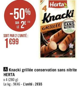 Géant Casino Herta knacki grillée conservation sans nitrite offre