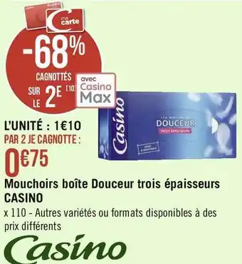 Géant Casino Casino mouchoirs boîte douceur trois épaisseurs offre