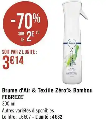 Géant Casino Febreze brume d’air & textile zéro% bambou* offre