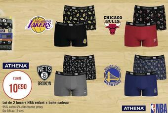 Géant Casino Athena lot de 2 boxers nba enfant + boite cadeau offre