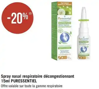 Géant Casino Puressentiel bon plan sur le spray nasal respiratoire décongestionnant 15ml de la maqrue puressentiel offre