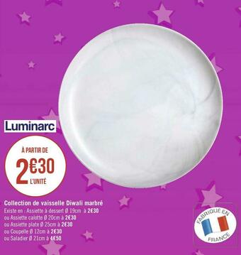 Géant Casino Luminarc collection de vaisselle diwali marbré offre