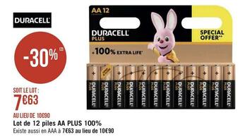 Géant Casino Duracell lot de 12 piles aa plus 100% offre