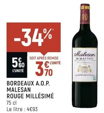 Petit Casino Bordeaux a.o.p. malesan rouge millésimé offre