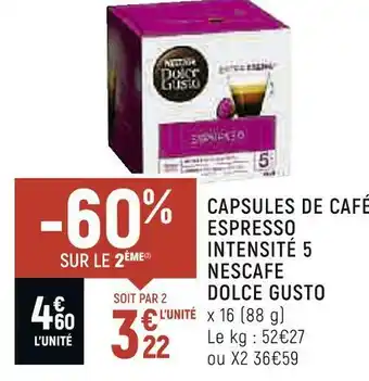 Petit Casino Nescafe capsules de café espresso intensité 5 nescafe dolce gusto offre