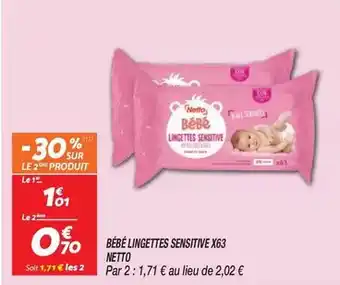 Netto Bébé lingettes sensitive x63 offre