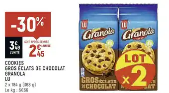 Spar Lu cookies gros éclats de chocolat granola offre