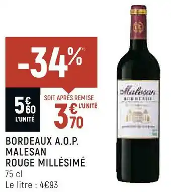 Vival Bordeaux a.o.p. malesan rouge millésimé offre