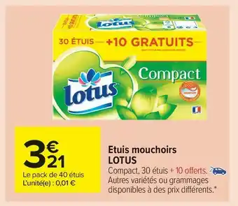 Carrefour Market Lotus etuis mouchoirs offre
