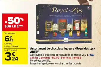 Carrefour Market Abtey assortiment de chocolats liqueurs «royal des lys» offre