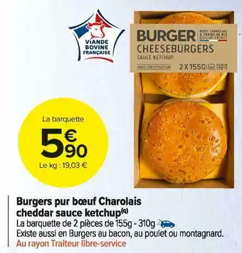 Carrefour Market Burgers pur bœuf charolais cheddar sauce ketchup offre