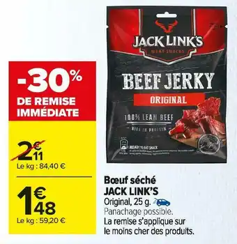 Carrefour Market Jack link’s bœuf séché offre