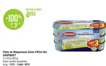 Géant Casino Saupiquet filets de maquereaux huile d’olive bio offre