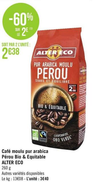Alter eco café moulu pur arabica pérou bio & equitable