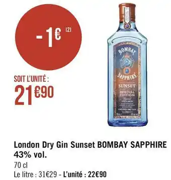 Géant Casino Bombay sapphire london dry gin sunset 43% vol. offre