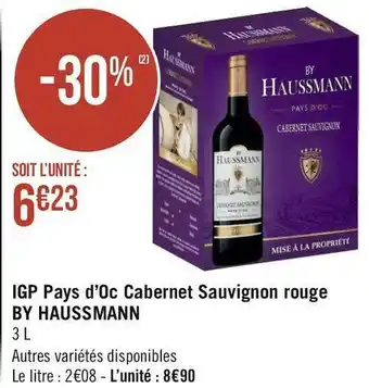 Haussmann igp pays d’oc cabernet sauvignon rouge