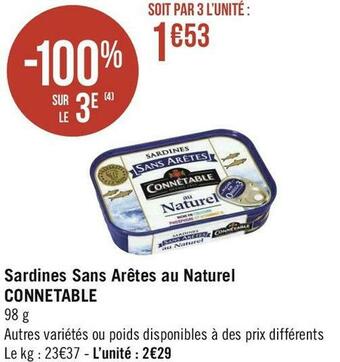 Géant Casino Connetable sardines sans arêtes au naturel offre
