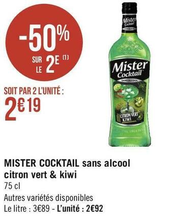 Géant Casino Mister cocktail mister cocktail sans alcool citron vert & kiwi offre