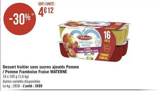 Géant Casino Materne dessert fruitier sans sucres ajoutés pomme / pomme framboise fraise offre