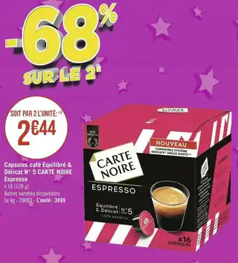 Carte noire capsules café equilibré & délicat n° 5