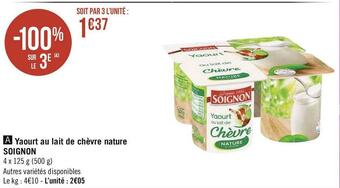 Géant Casino Soignon yaourt au lait de chèvre nature offre