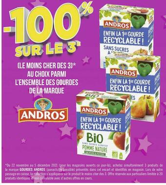 Géant Casino Andros bon plan sur l’ensemble des gourdes de la marque andros offre