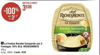 Riches monts la fondue recette savoyarde aux 3 fromages 18% m.g.