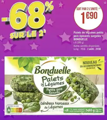 Géant Casino Bonduelle palets de légumes petits pois épinards surgelés offre