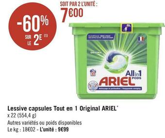 Géant Casino Ariel lessive capsules tout en 1 original * offre