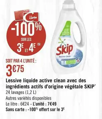Skip lessive liquide active clean avec des ingrédients actifs d’origine végétale*