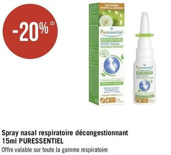 Géant Casino Puressentiel bon plan sur le spray nasal respiratoire décongestionnant 15ml de la maqrue puressentiel offre
