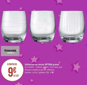 Géant Casino Finlandek collection de verres option gravés offre