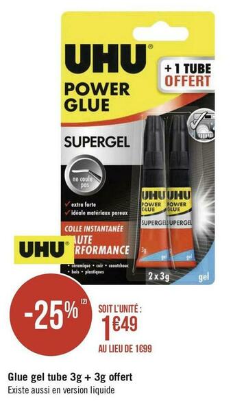 Uhu glue gel tube 3g + 3g offert