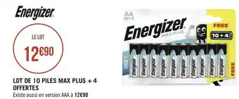 Energizer lot de 10 piles max plus + 4 offertes